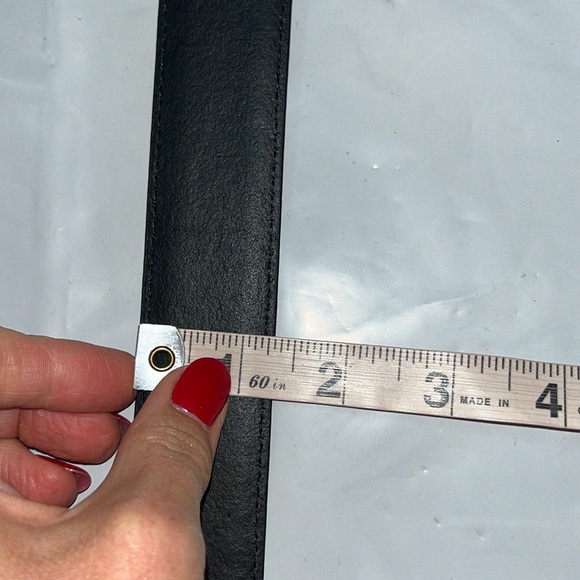 BLACK LEATHER PLAIN Belt 37-41” DNL6664 brushed silver square buckle career men - Picture 7 of 8